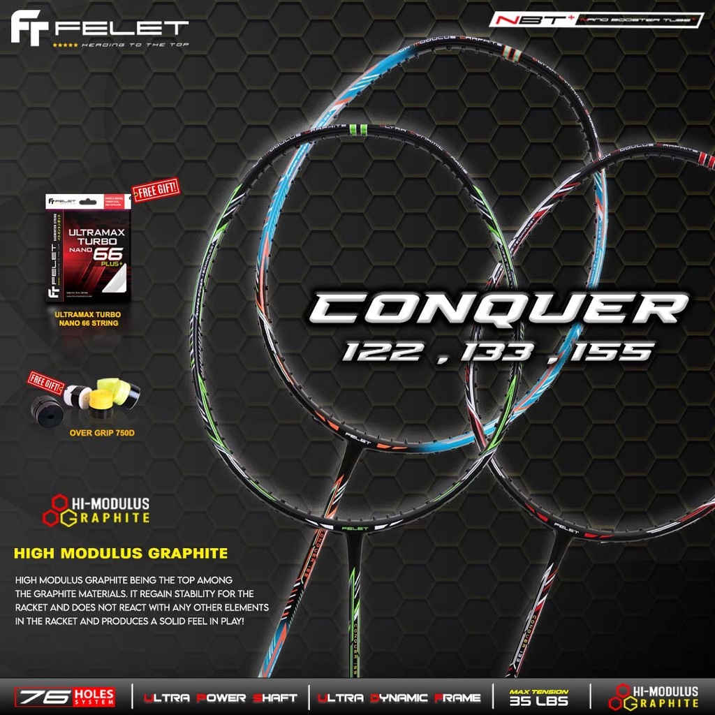 Felet Conquer 4u 82gram 35lbs Racket Badminton Racket Raket Badminton ...
