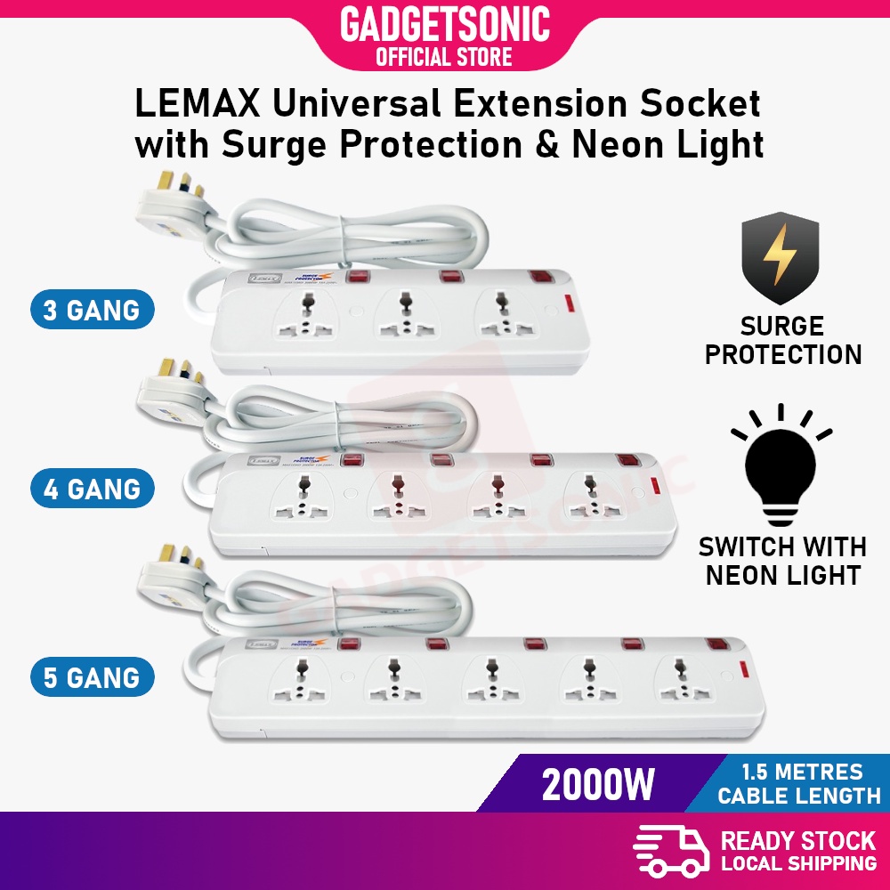 LEMAX BERLIN Universal Multiple Extension Socket Cord Surge Protector 1