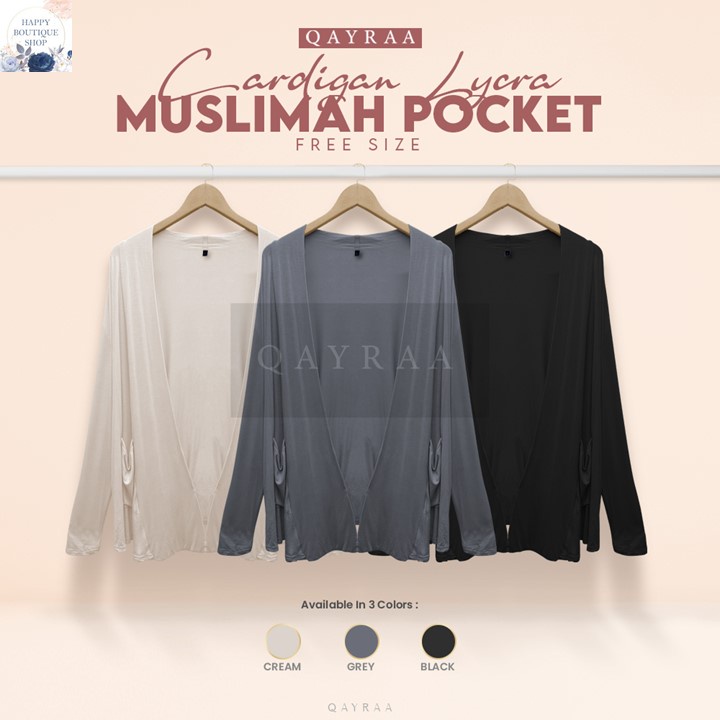 𝐐𝐀𝐘𝐑𝐀𝐀 Women Cardigan Lycra Muslimah Pocket / Inner Cardigen Soft and ...