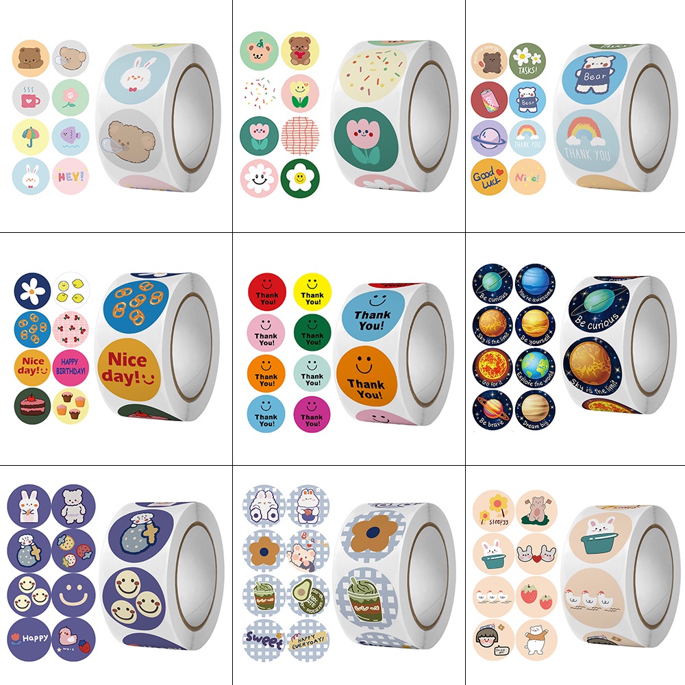 500 Pcs/Roll Cartoon Cute Round Thank You Stickers Children Stationery ...