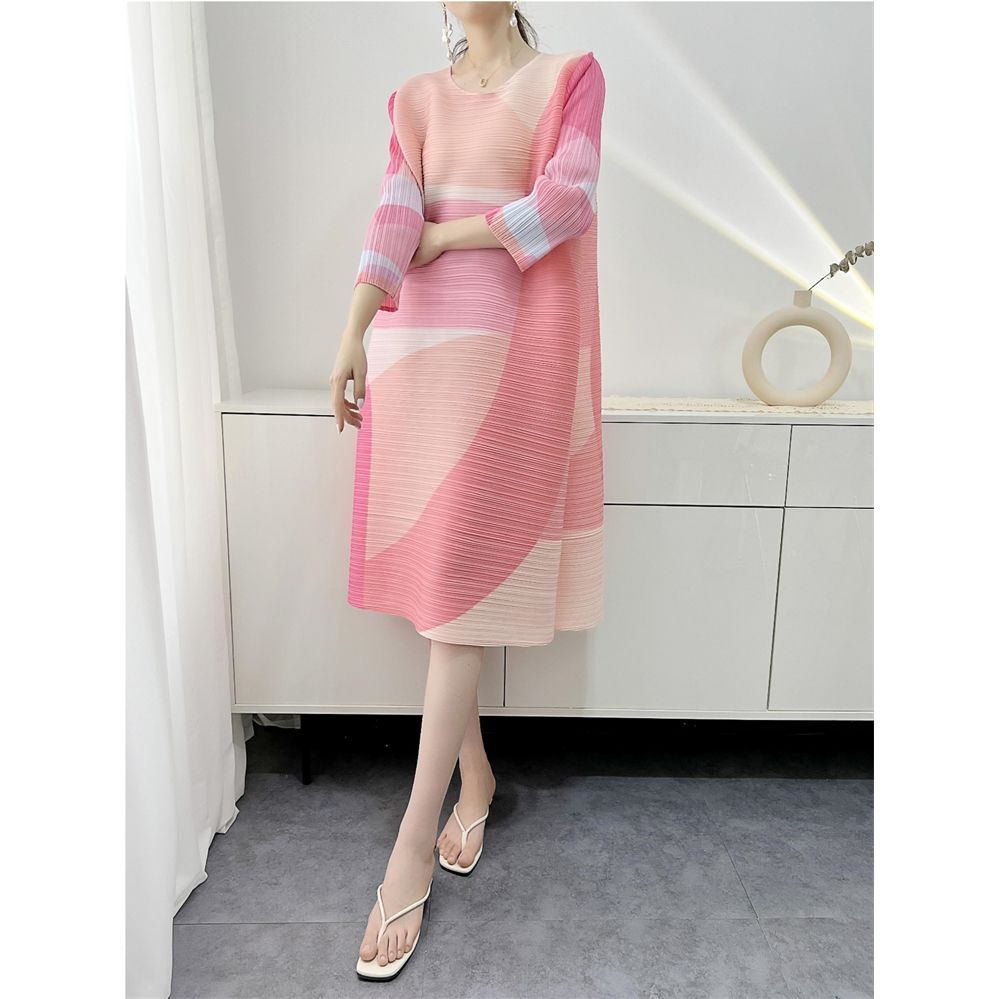 Miyake Style Dress Printed Pleated Dress Summer Age Reducing Large Size Western Style Loose 5844