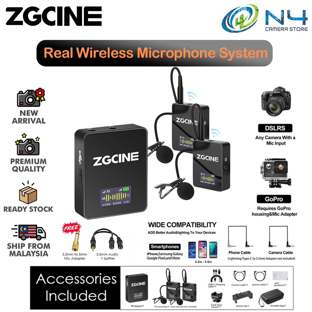 ZGCINE Real 2X Transmitters and Receiver Wireless Lavalier Microphone