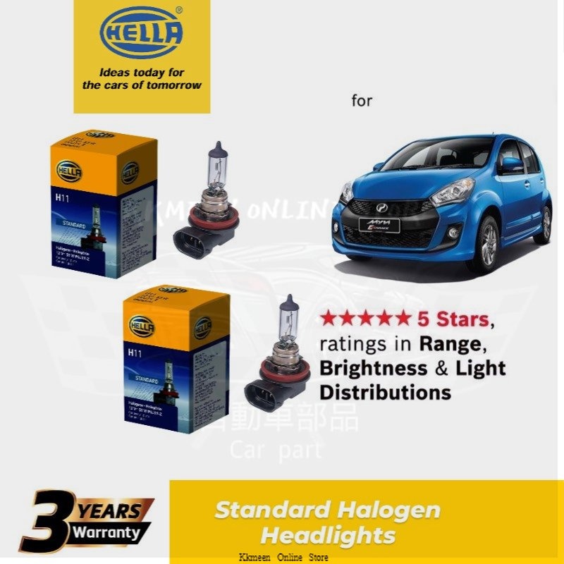 HELLA Standard Halogen H11 Headlight Bulb for Perodua Myvi Icon (1 Set