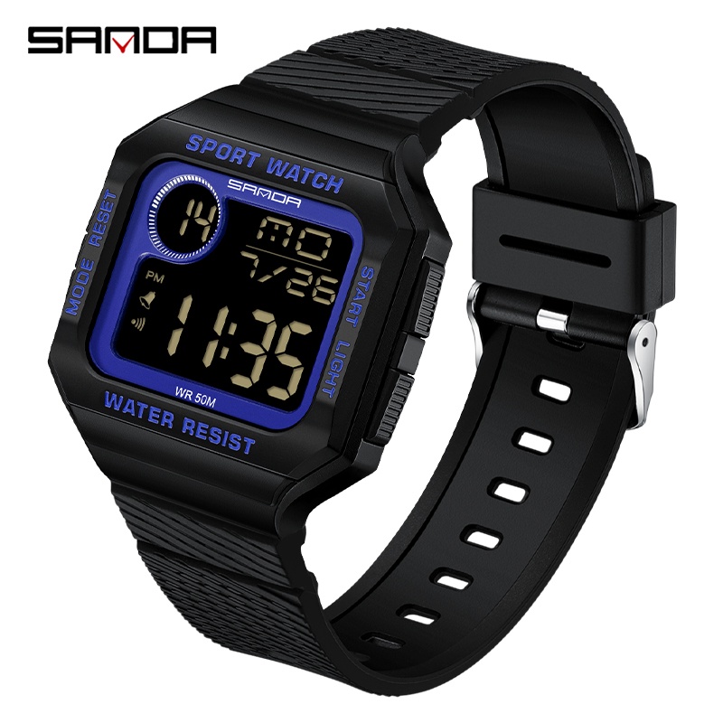 SANDA Square Large Screen Stopwatch Fashion Luxury Casual Waterproof ...