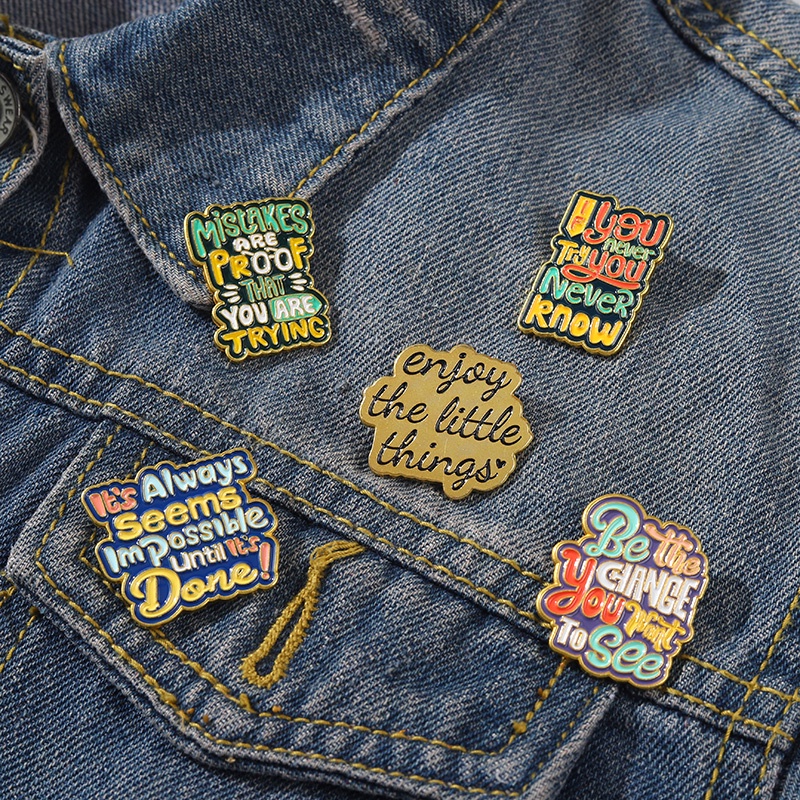 5 Styles Slogan Letters Pin Creative Banner Badge Brooch Lapel Pin Gift ...