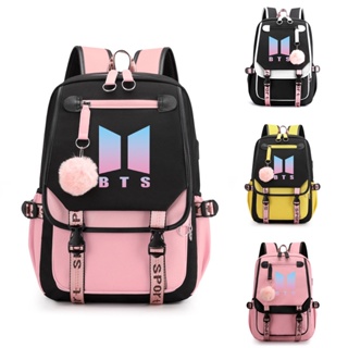 Bts Backpack With The Same Ribbon For Men And Women Backpack Usb Charging  Peripheral Students Side Schoolbag Tide B