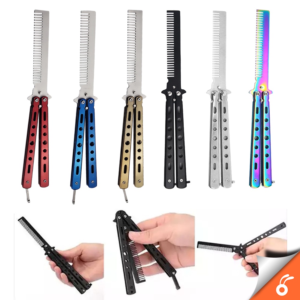 6133 BUTTERFLY KNIFE COMB Stainless Steel Hair Foldable Training