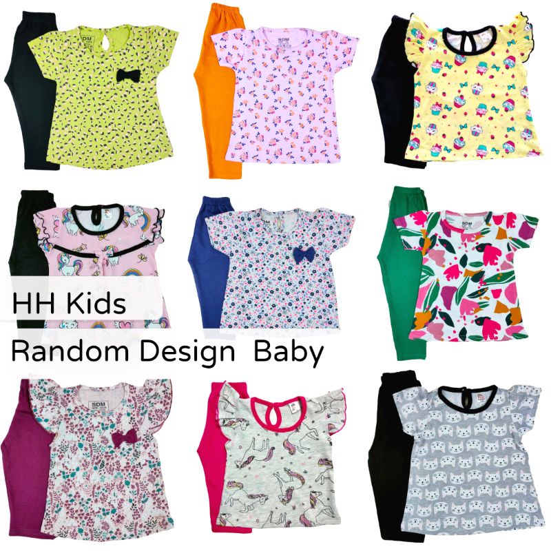 (GIRL RANDOM) 636 Month Baby Girl Kids Set Short Sleeve Shirt + Pants Girl Summerwear