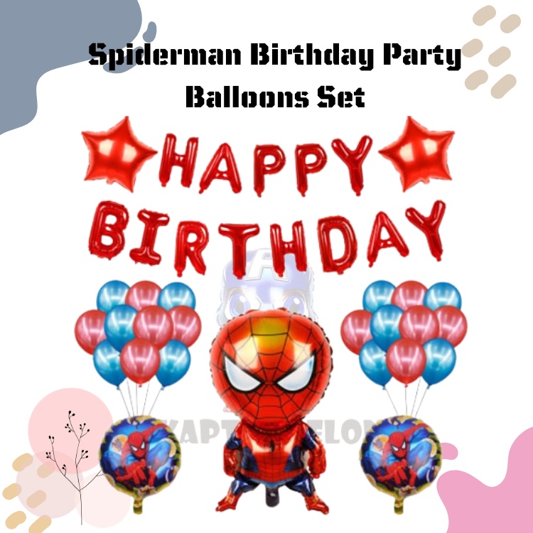 Ready Stock Set Harijadi Spiderman Balloon Happy Birthday Set Boy