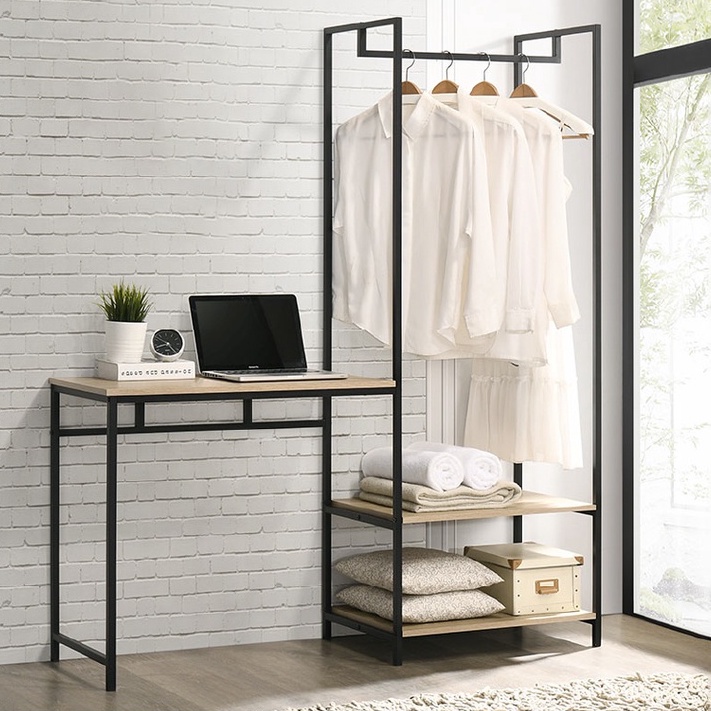 SHIRO Furniture Hanging Wardrobe with Study Desk Rack Clothes Drying ...