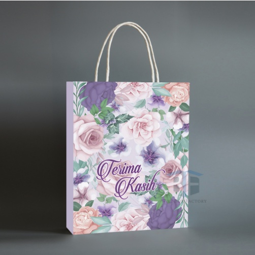 [50pcs] Floral Love Thank You Printed Paper Bag Thick Material💪 ...