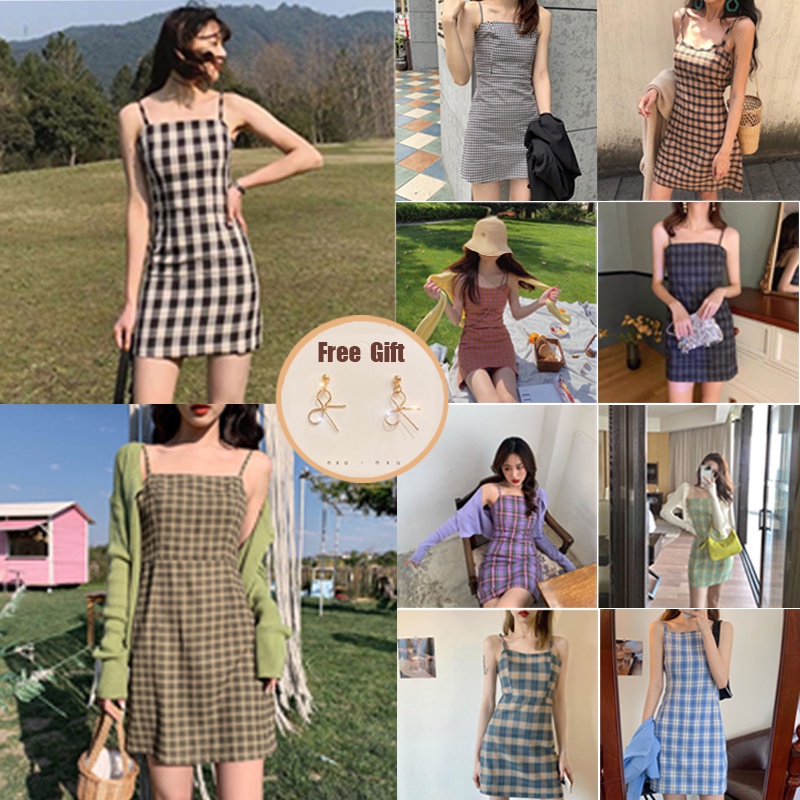 Korean shop plaid dress