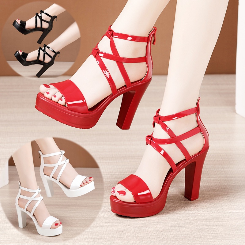 Stiletto Heels Horizontal Strap Patent Leather Shoes With Knotted Laces