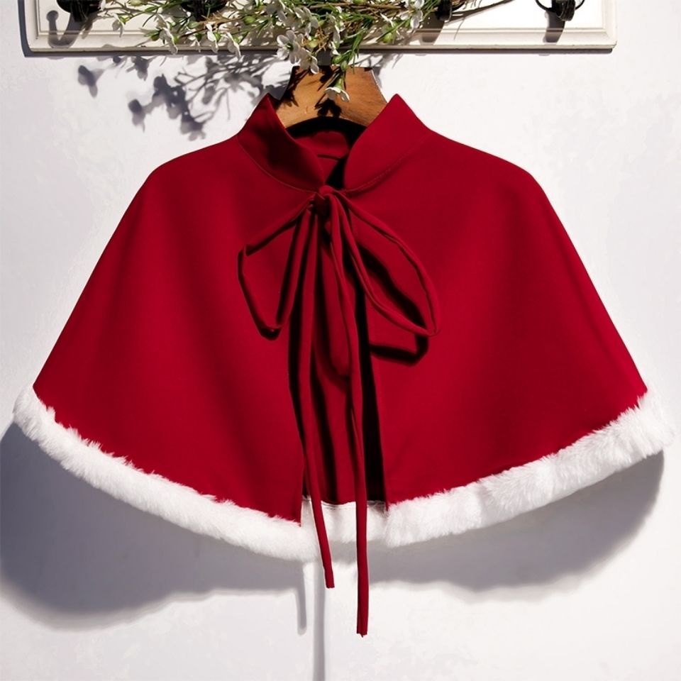 Red Christmas Cape Retro Chinese Cheongsam Style Shawl Cloak Plus Size