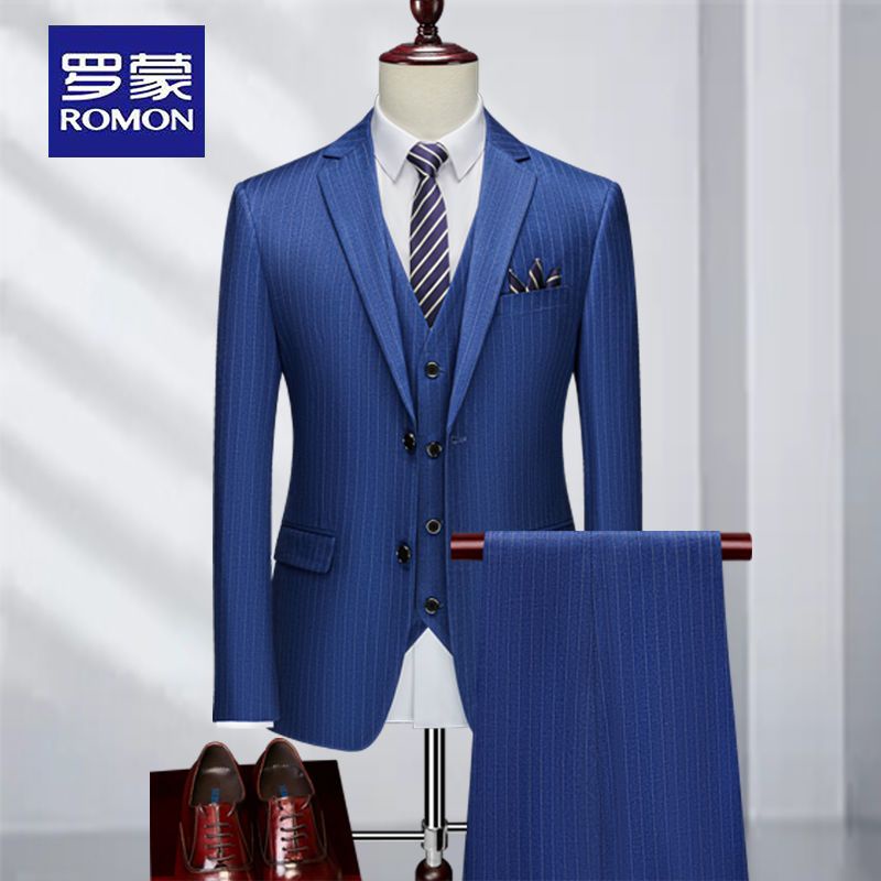 Romon suit men s suit blue striped business groom wedding suit dress ...
