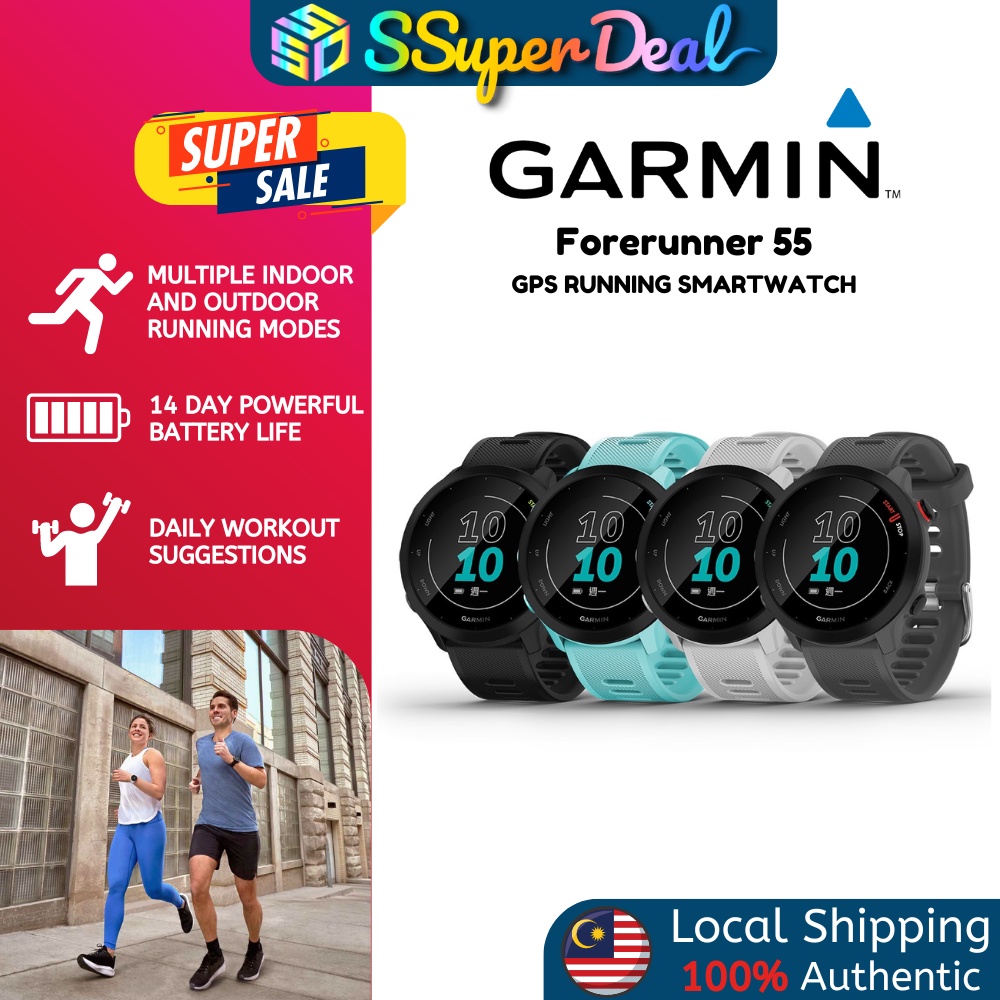 Garmin Forerunner 55, GPS Running Watch with Daily Suggested Workouts, Up to 2 weeks of Battery
