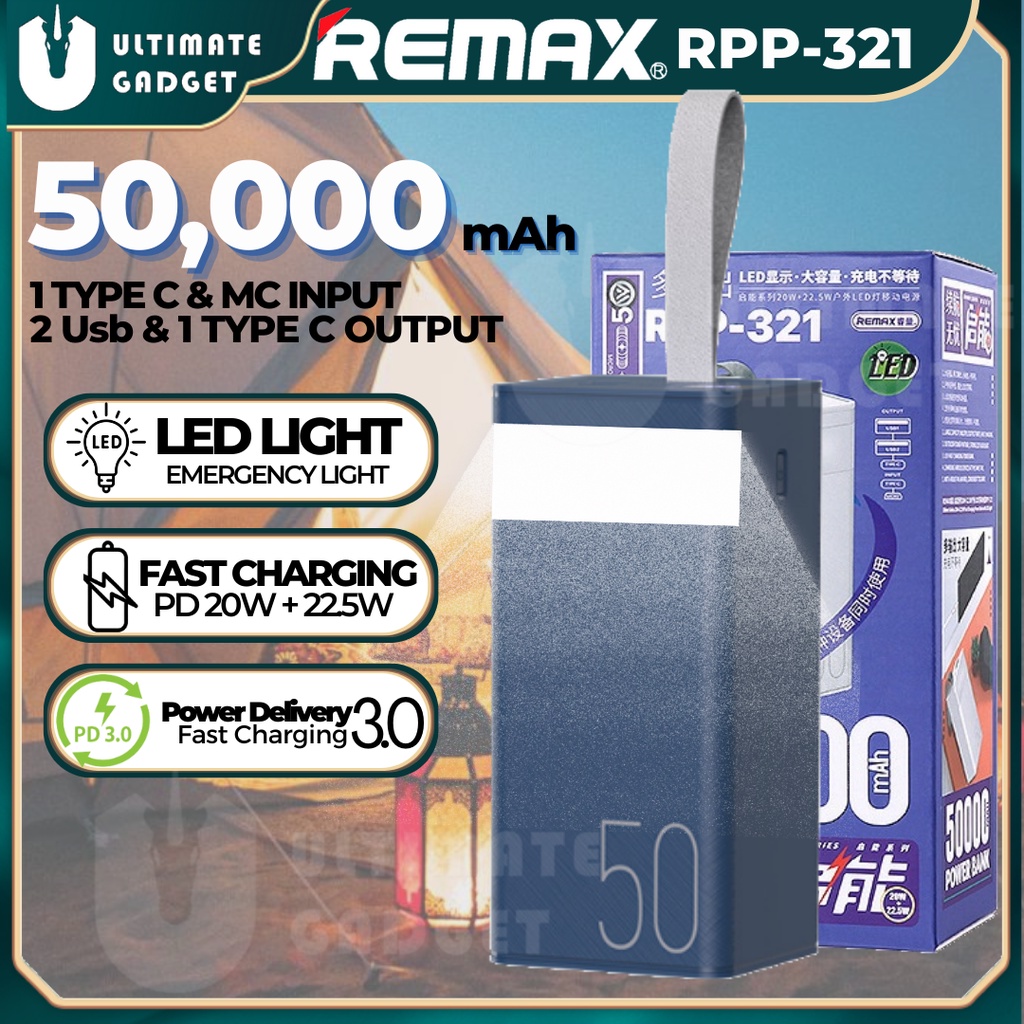 Remax Powerbank 50000mah Power Bank Fast Charging LED Light PD 20W+2USB ...