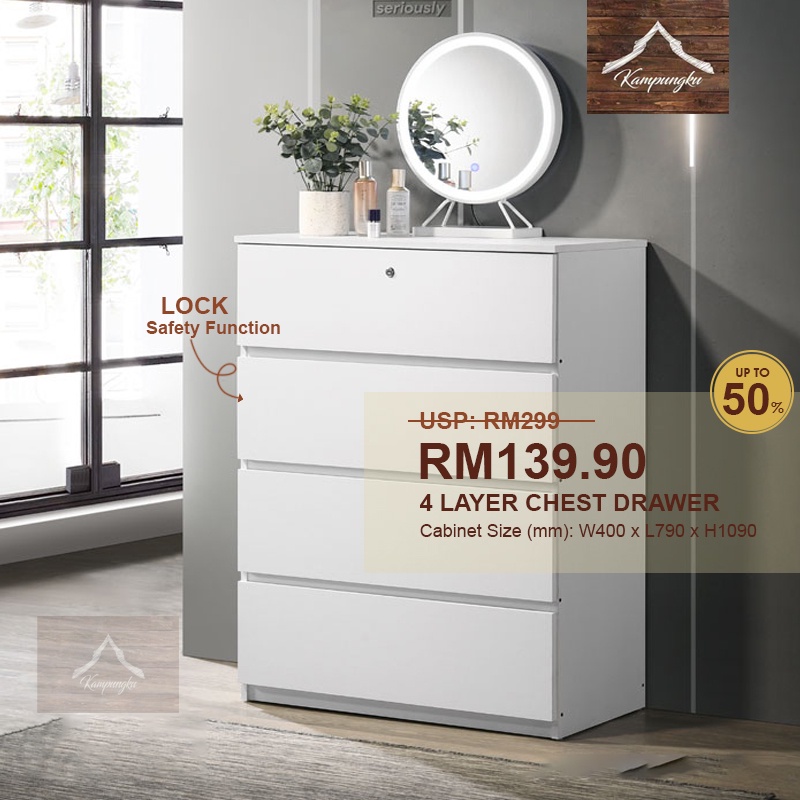 Kampungku Ready Stock Chest of 4 drawer clothes storage /drawer