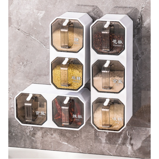 Kitchen Seasoning Box Set Spice Jar Punch Free Wall Mount Transparent ...
