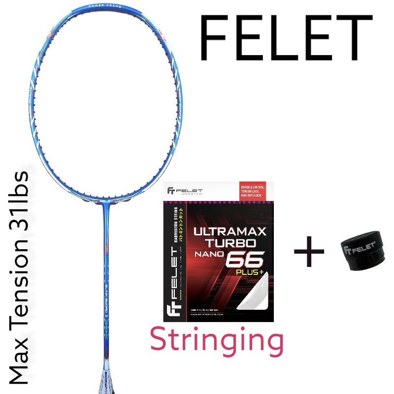 Felet Blink Sword 2 (3U) Badminton Racket Siap Pasang Turbo 66 + grip