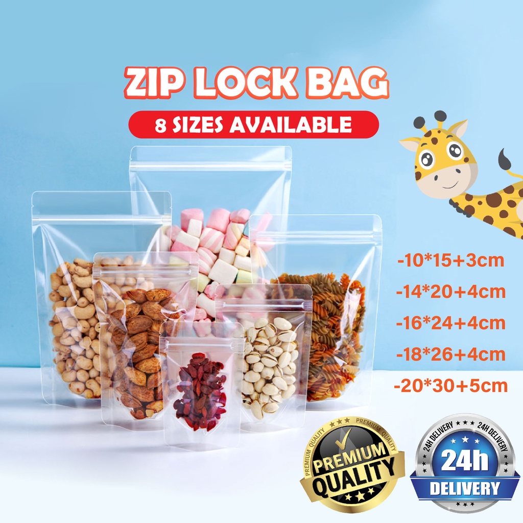 50PCS Transparent Ziplock Bag Standing Zipper Bag Stand Pouch Zip Lock ...