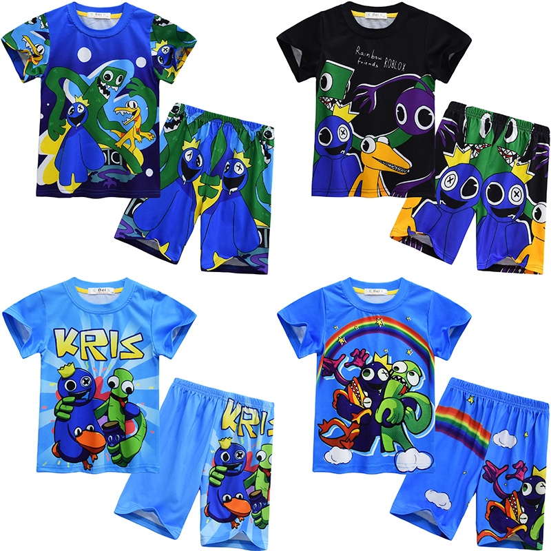 Kids Pajamas Set Summer Children Short Sleeve Sleepwear Roblox Rainbow