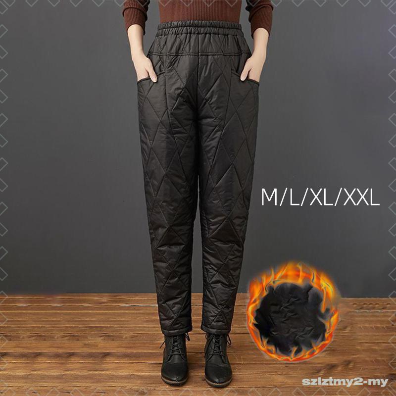 SzlztmyeeMY] Winter Warm Puffer Down Pants Compression Snow Trousers  Elastic High Waisted