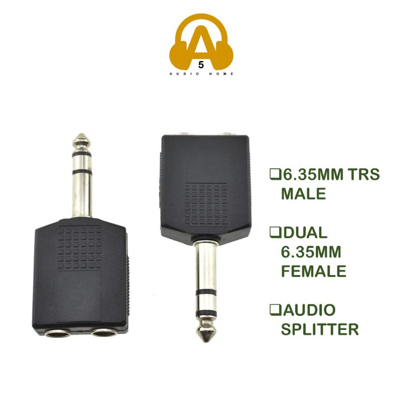 6.35mm 1/4 Inch Male TRS to Two Female Audio Head One to Two Stereo ...