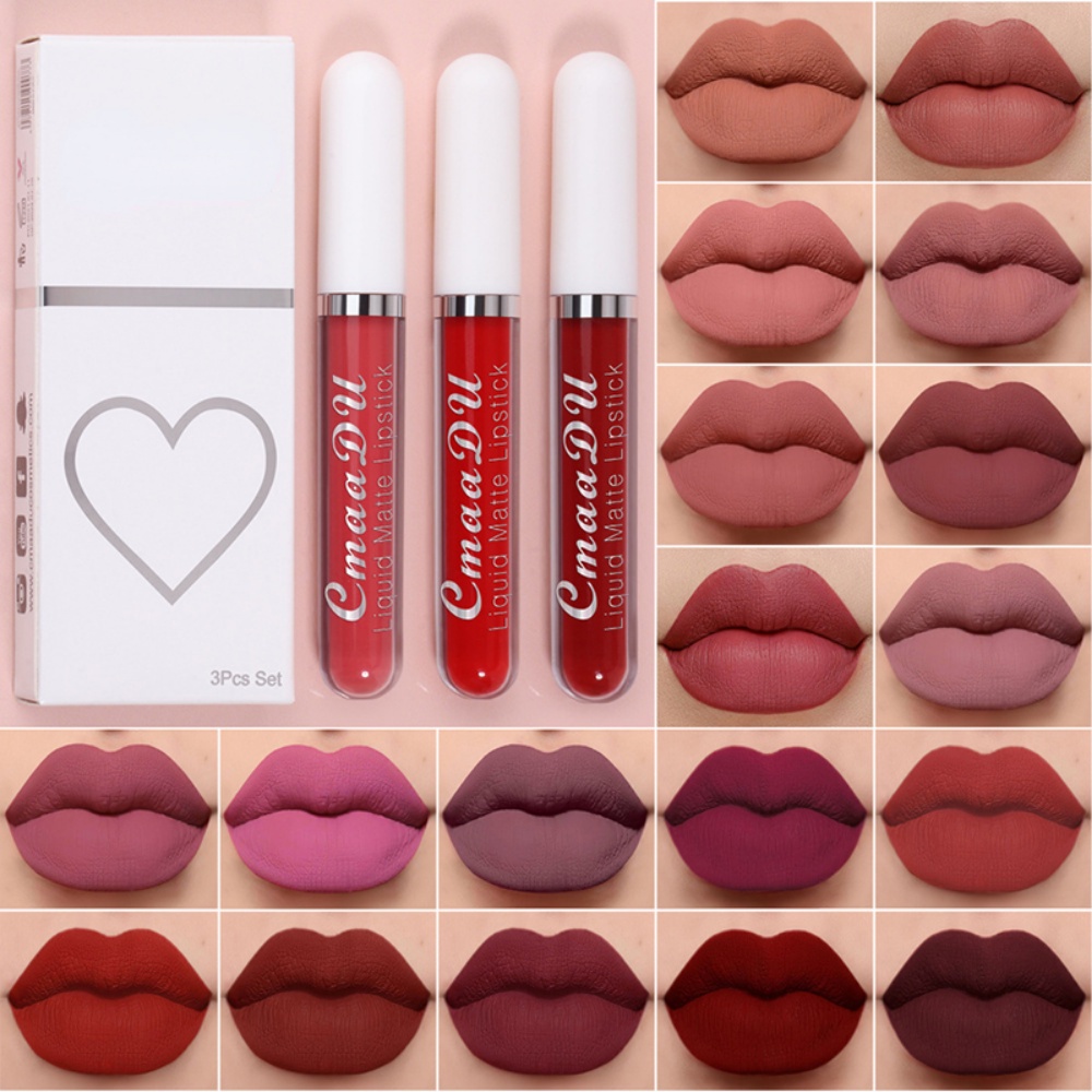 3Pcs/set Matte Lipstick Set Long-Lasting Waterproof Velvet Lip Lipgloss ...