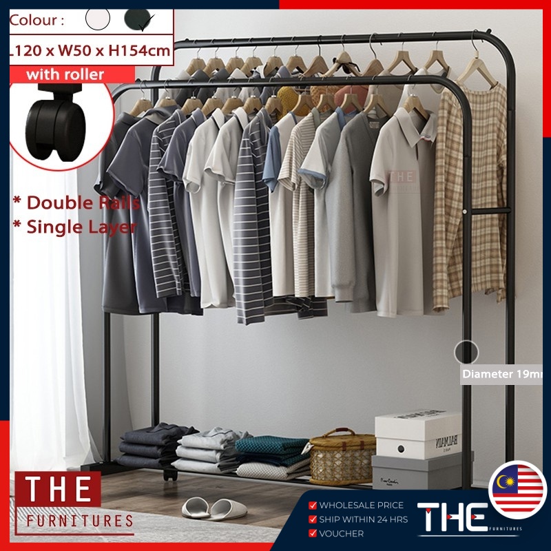 THE L120cm Clothes Rack Double Rails Single/Double Layers Storage With ...