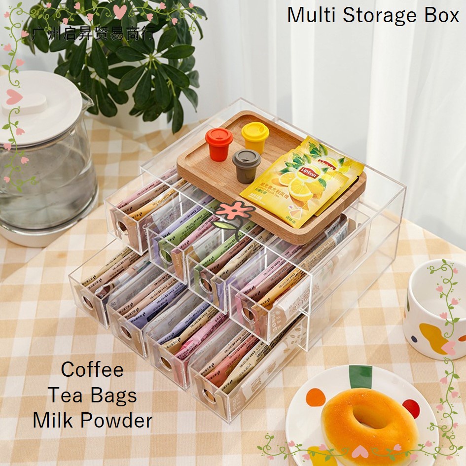 4 Grid Layer Storage Box Stackable Disposable Tea Bags Coffee Storage ...