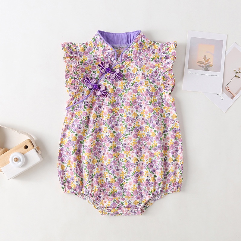 Jumpsuit baby girl cotton purple cheongsam romper baju baby girl newborn 0 18M Dark Yellow 66cm 0 6 months PGMall