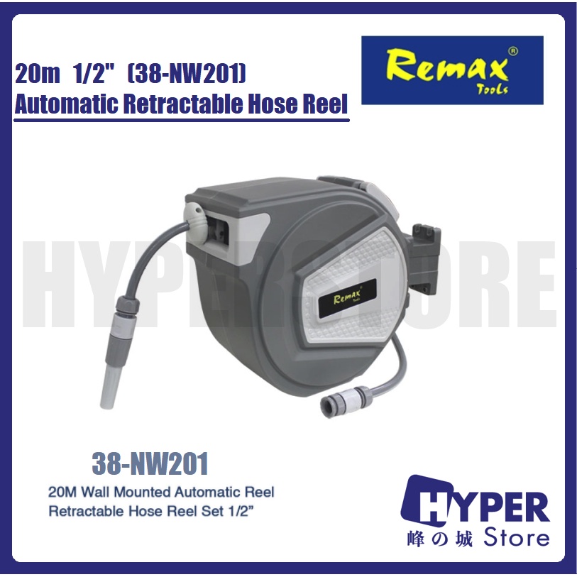 REMAX, SANIWARE 20m Auto Retractable Garden Hose Reel 1/2 Auto Rewind  Wall Mount Water Pipe, 38-NW201/NW202/SWHR-WA20M