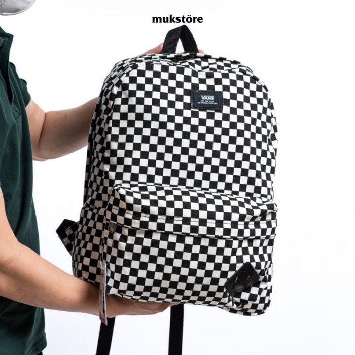 Vans Classic Checkerboard Bag Black White Original Backpack Shopee
