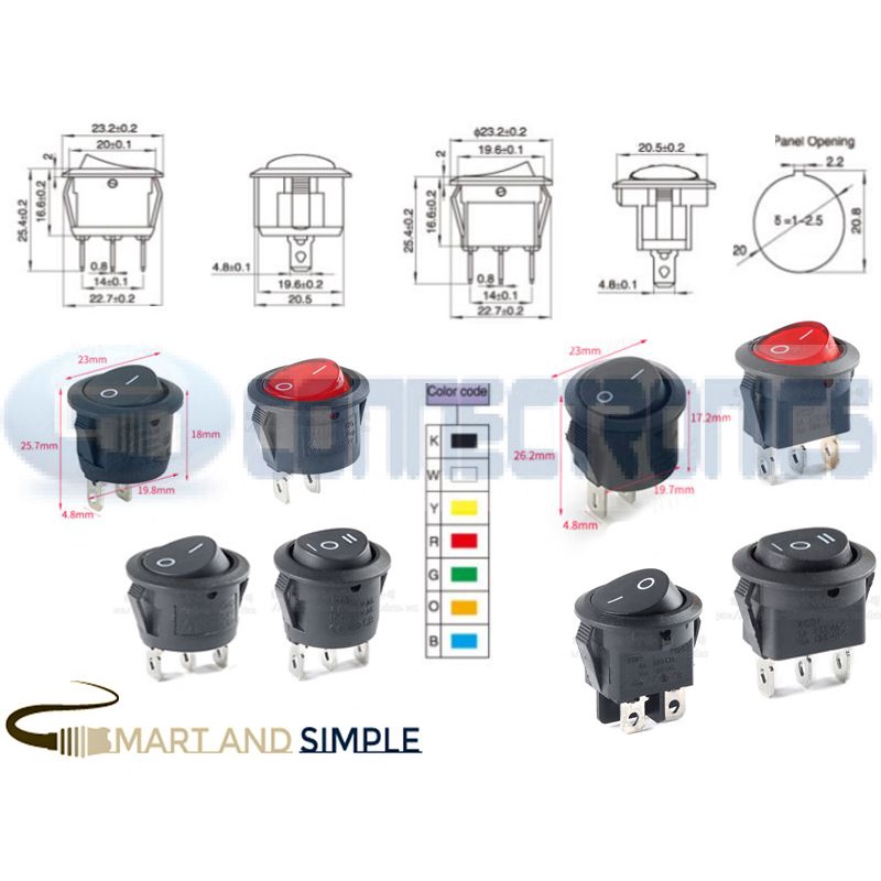 SS-KCD1 Round 23mm rocker switch 2p 3p 4p 250V 5A ON-OFF | Shopee Malaysia