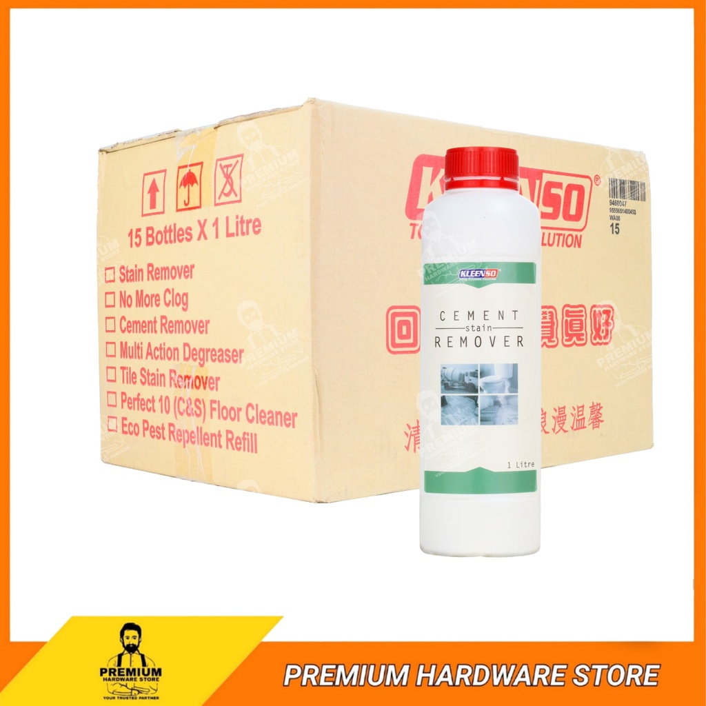 KLEENSO Cement Stain Remover 1 Liter (15 Bottles/Box) Wall Floor Cement