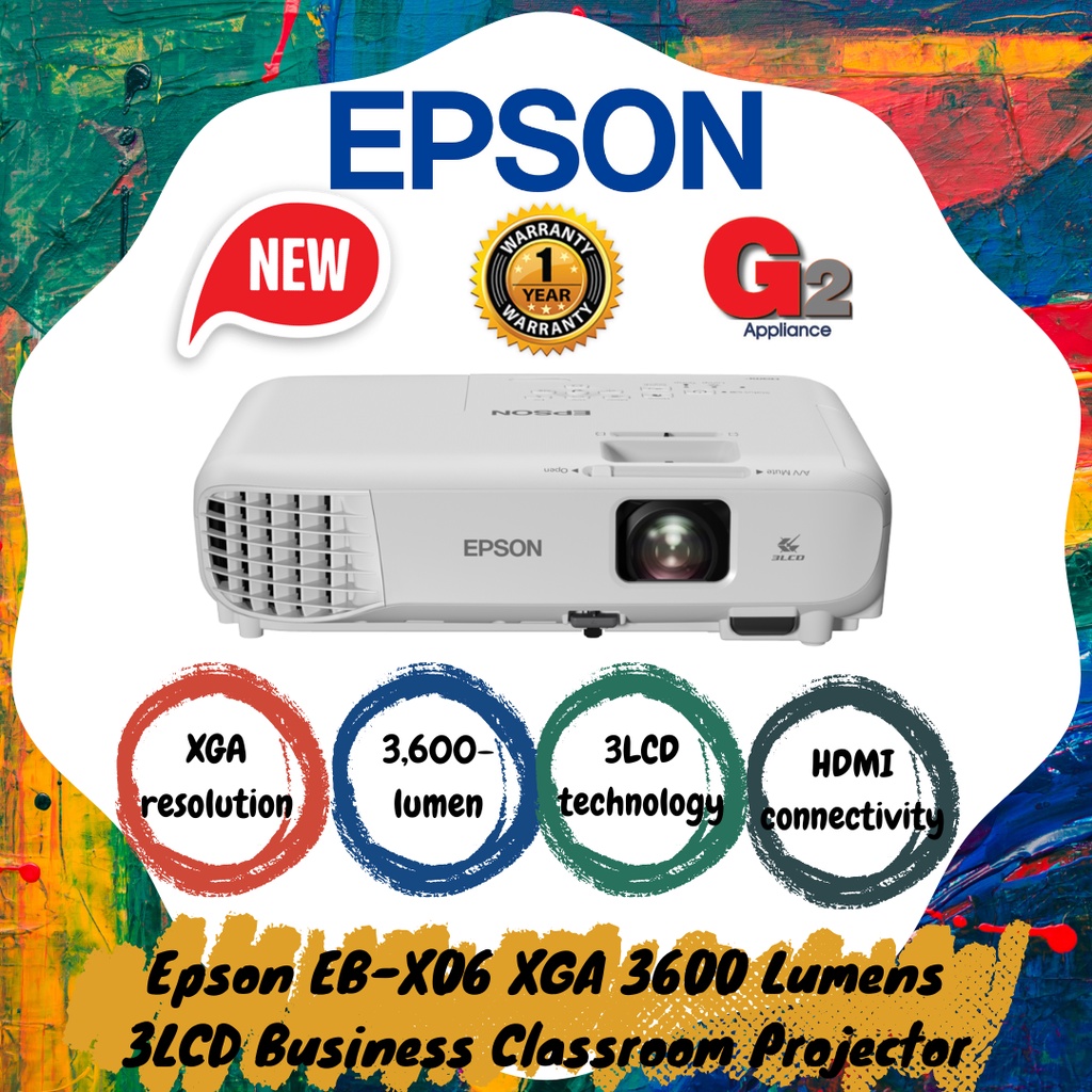 Epson EB-X06 XGA 3600 Lumens 3LCD Business Classroom Projector [READY ...