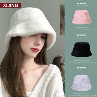 Womens Bucket Hat with Wide Brim Winter Fleece Faux Fur Fluffy Hat