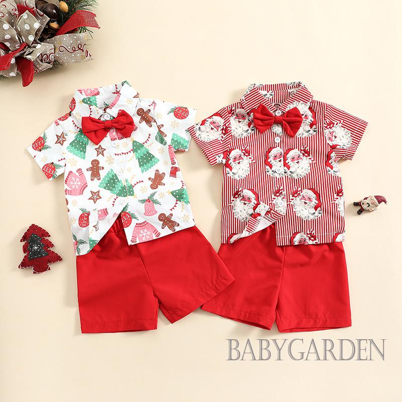 BABYGARDEN-6months-5years Baby Boys Summer Gentleman Outfits Santa/  Christmas Tree Print Short Sleeve T-shirt with Bow Tie and Casual Shorts  Set | Shopee Malaysia