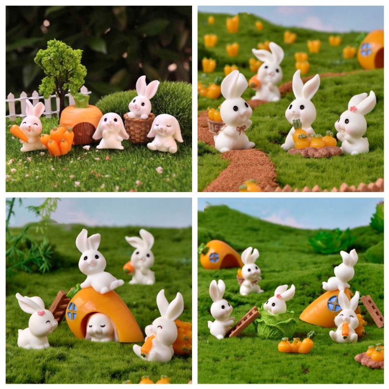 Twosecret5024（EE) PVC Mini Bunny Rabbit Ear Figurines Rabbit & Carrot ...