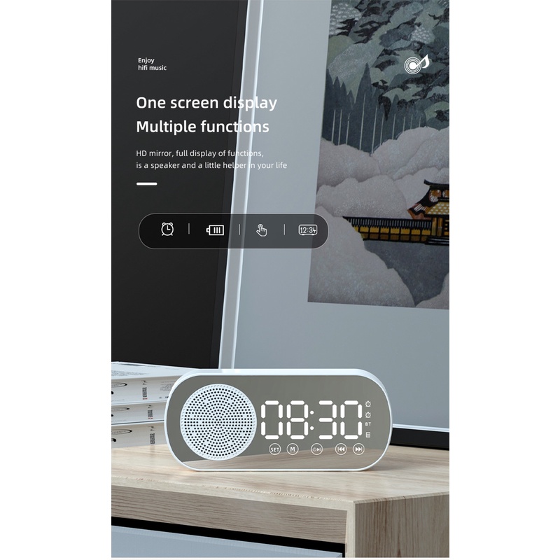 Twitch Z7 Bluetooth Speaker LED Digital Desktop Clock FM Radio Mirror