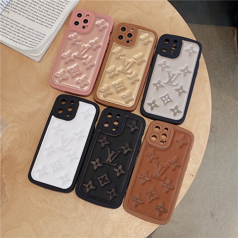 LV Phone Case For iPhone 13 12 11 Pro Max PU Leather Embossing Flower ...