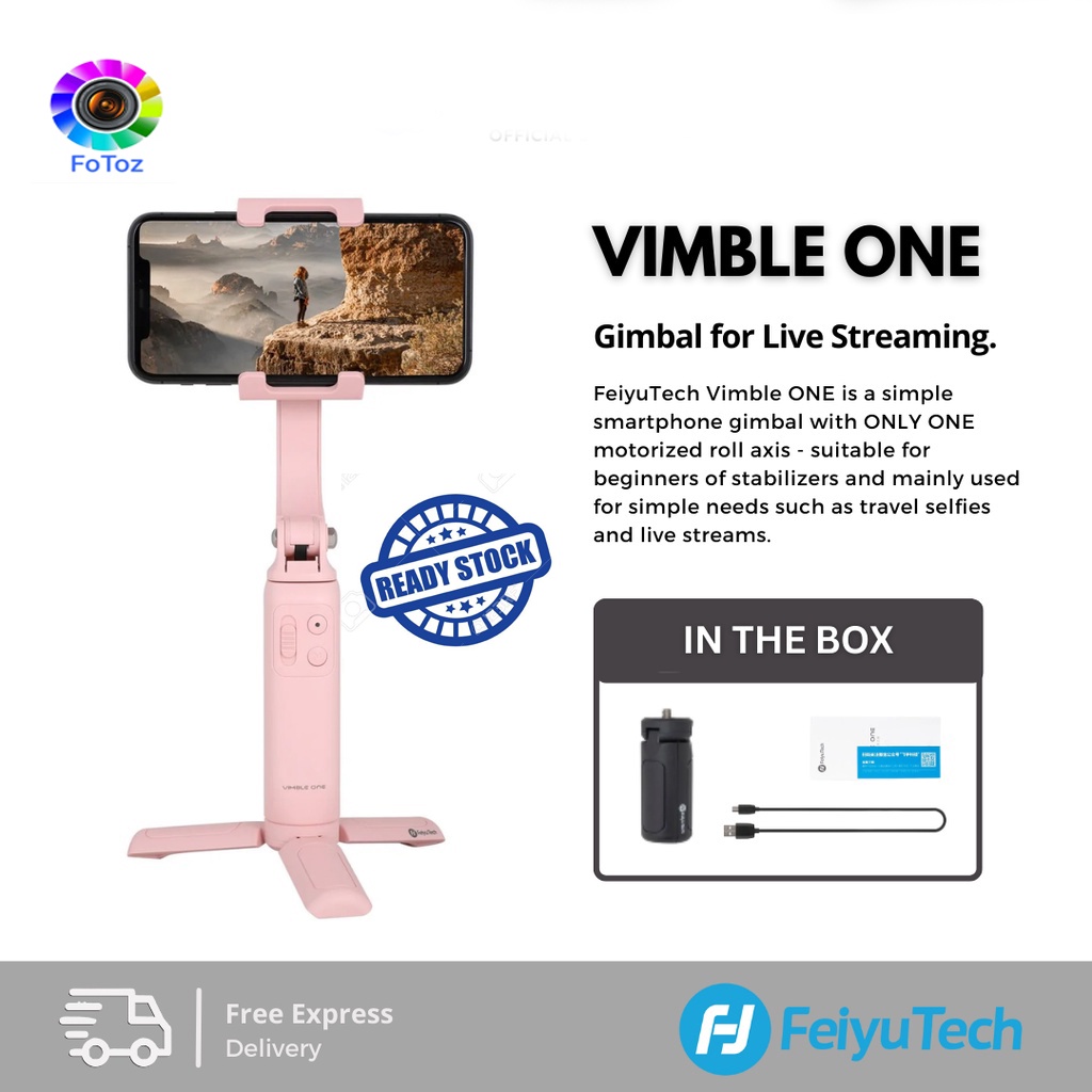 Pink Colour Feiyu Tech Vimble One Single Axis Extendable Foldable Smartphone Gimbal