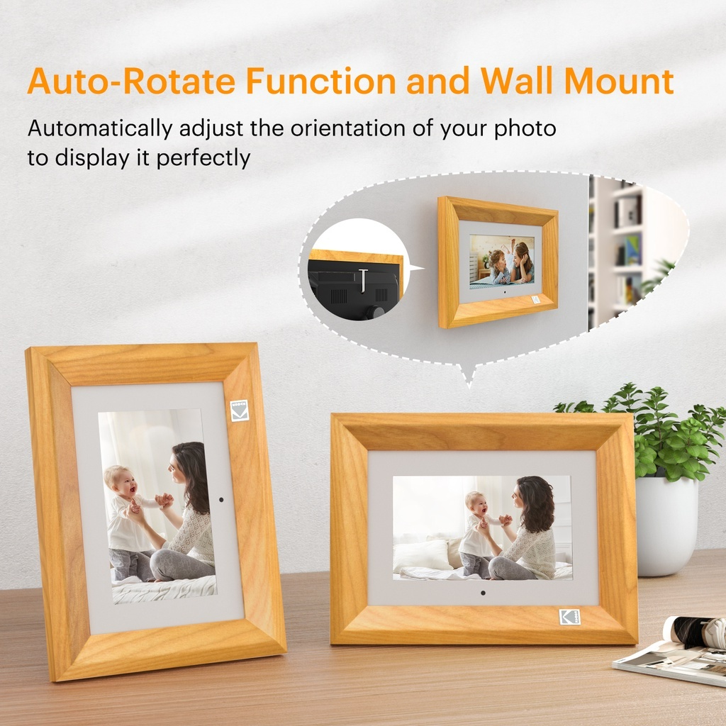 Kodak 7Inch Wooden Digital Photo Frame, Remote Control, IPS Screen Hd