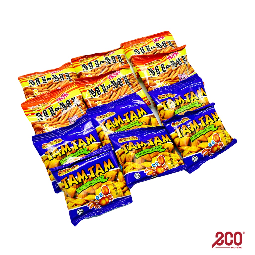 Snek Ku Tam Tam Crab Flavour Snack + Mi Mi Prawn Flavour Snack 12g (6 