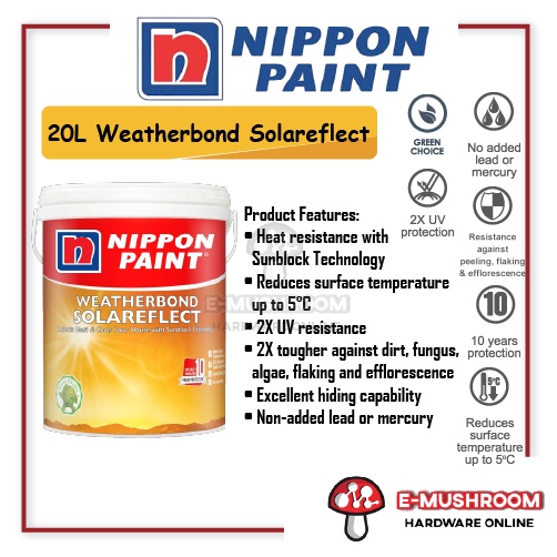 20L Nippon Paint Weatherbond Solareflect Exterior Paint /Cat Luar ...