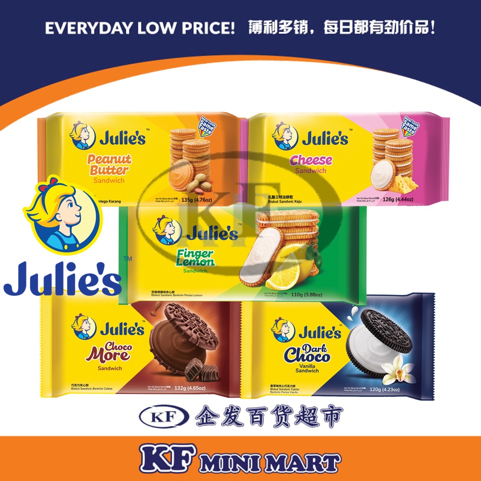JULIE'S BISKUT SANDWIC 110G135G (PEANUT BUTTER / FINGER LEMON / CHOCO MORE / DARK CHOCO