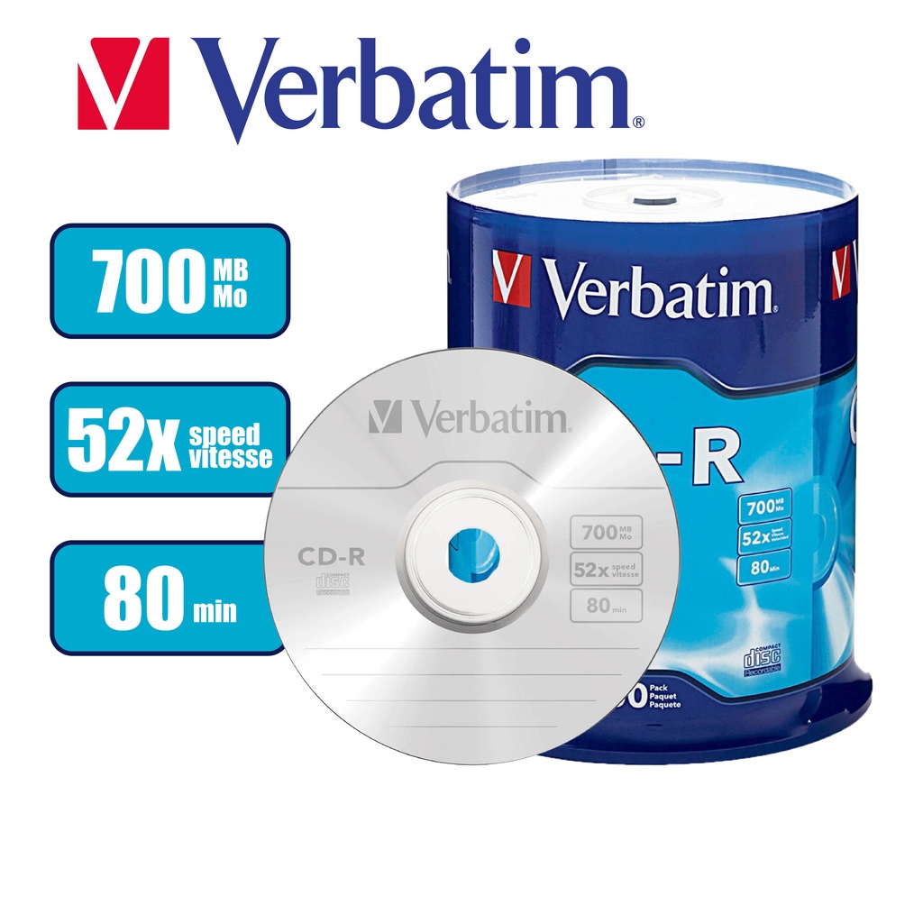 Verbatim CDR Disc 100pcs 700MB / 80Min ( 94554 ) Shopee Malaysia