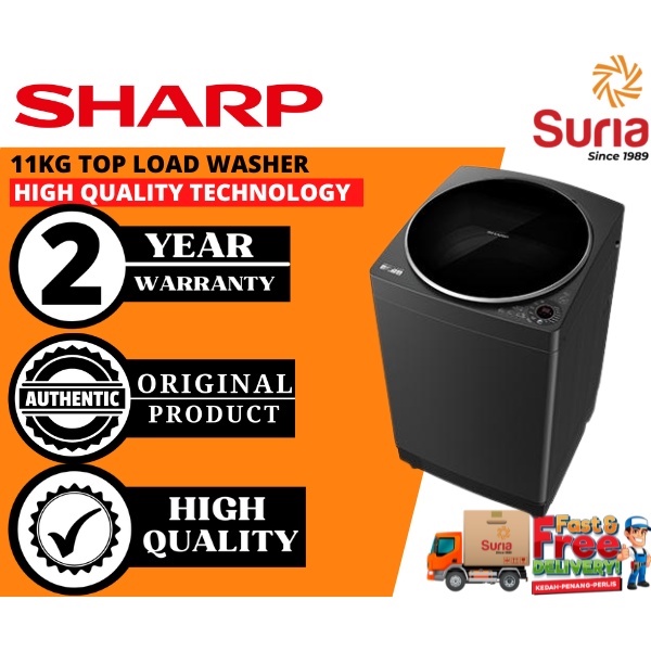 (Free Delivery Penang,Kedah & Perlis)Sharp 11KG Fully Auto No Hole Top Load Washing Machine
