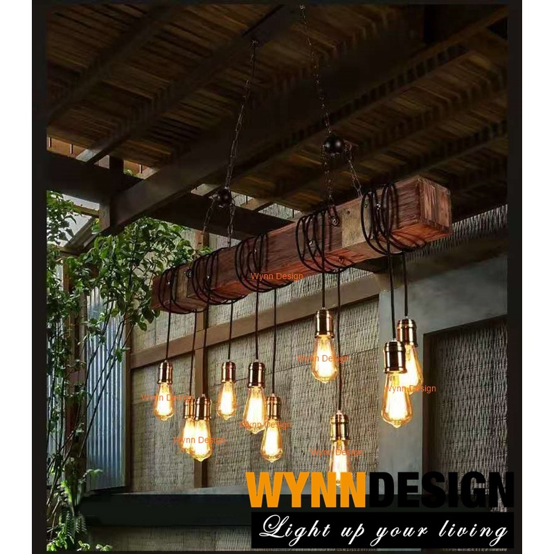Wynn Design [1 meter Hanging Light] Wood with 10 Holder Rope Ceiling ...